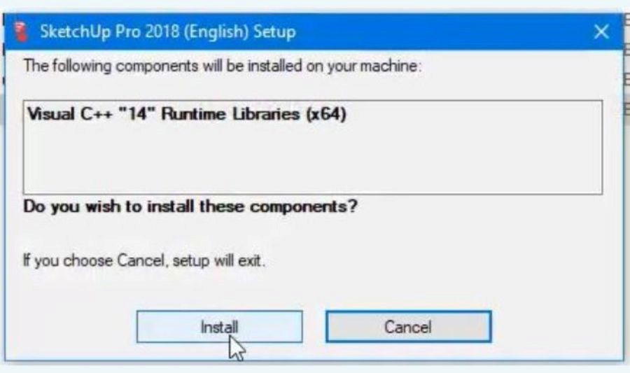 Khi cài đặt SketchUp 2018 Full Crack chọn Install Visual C++ "14" Runtime Libraries (x64) nếu cần
