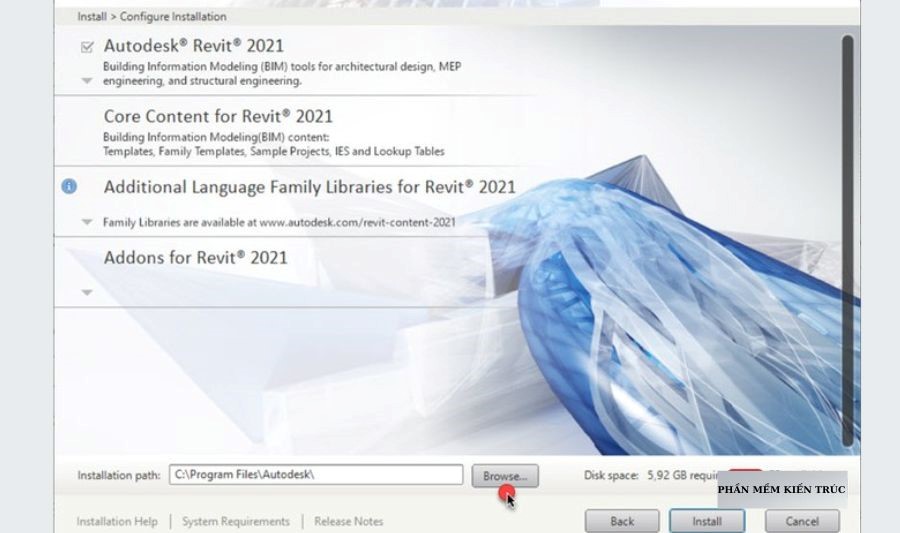 Nhấn “Install” rồi chờ cài đặt Revit 2021 Full Crack