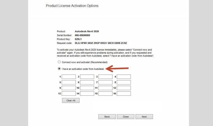 Chọn I have an activation code from Autodesk