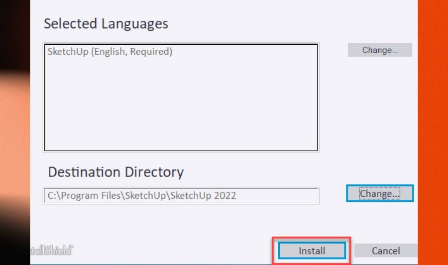 Chọn ‘Install’ để cài đặt SketchUp 2022 Full Crack
