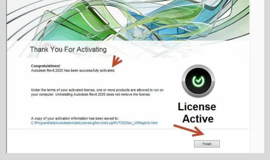 Chọn Finish để hoàn tất cài đặt Revit 2020 Full Crack