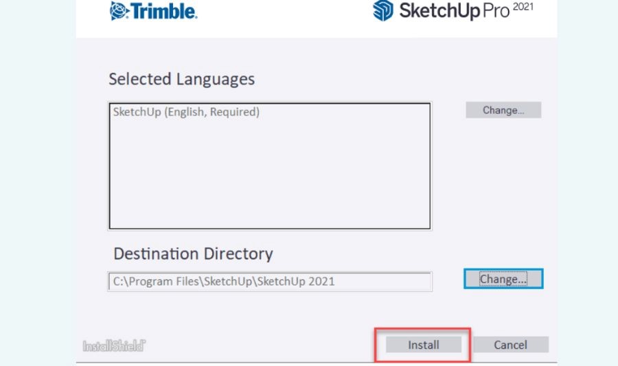 Cài đặt SketchUp 2021 Full Crack phần mềm chọn 'Install'