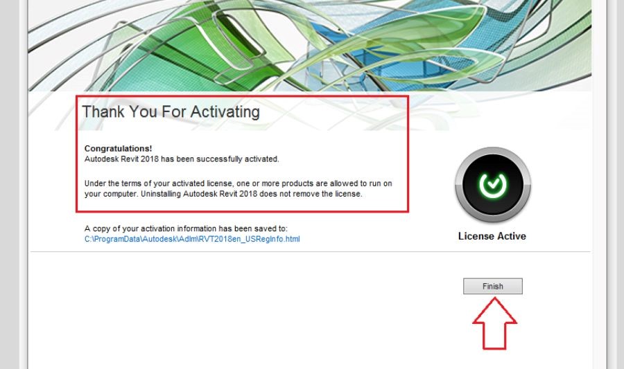 Phần mềm Revit 2018 Full Crack cài thành công chọn Finish