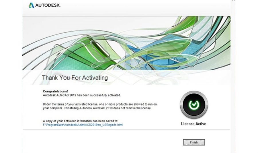 Chọn “Finish” để hoàn thành thao tác trên Autocad 2019 Full Crack