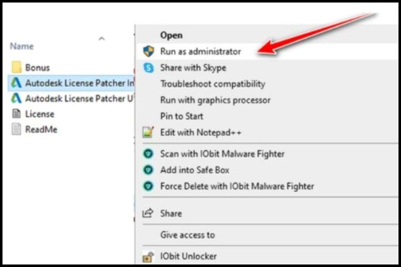 Mở thư mục “Medicine” nhấp chuột phải vào file “Autodesk License Patcher Installer.exe” và chọn “Run As Administrator”.