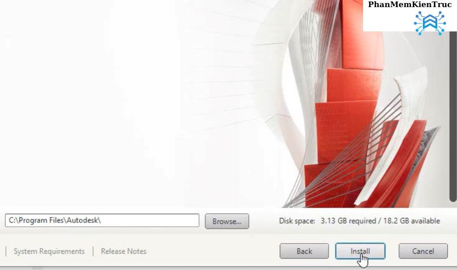 Chọn Install để cài Autocad 2021 Full Crack